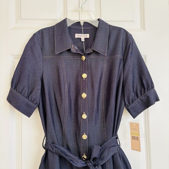 Nanette Lepore Women's Midi Shirtdress Demin Puff Sleeve Button Down Short Sleev - Picture 4 of 6